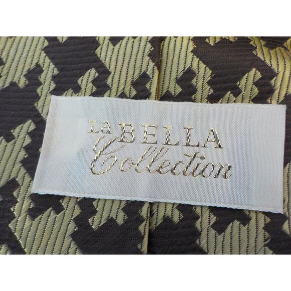La Bella Collection Classic Brown Gold Neck Tie Houndstooth Pattern Vintage - Picture 8 of 9